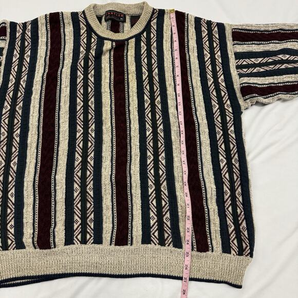 Vintage Jantzen Mens XL Knit Sweater Red Green Blue Stripes Grandpa 90s Pattern - Picture 6 of 9